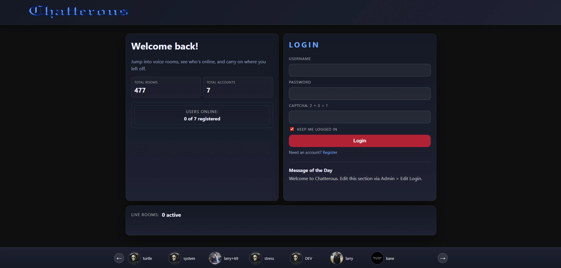 Chatterous login preview