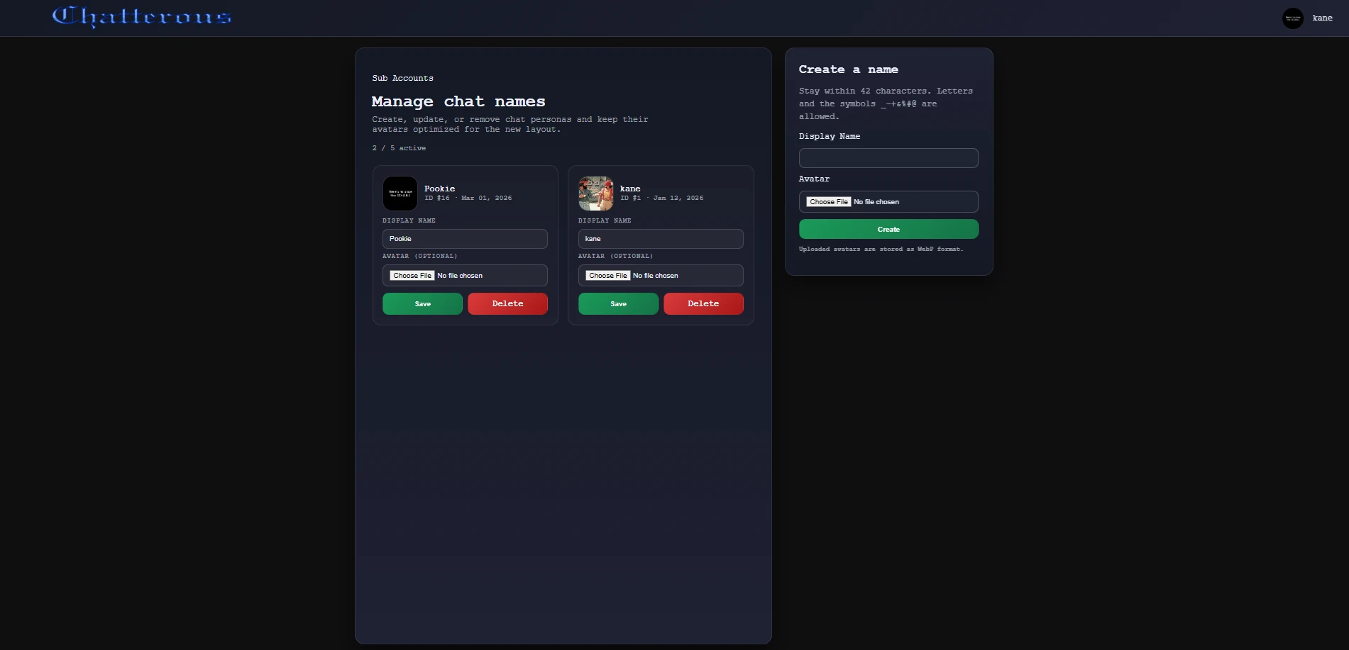 Chatterous names manager preview
